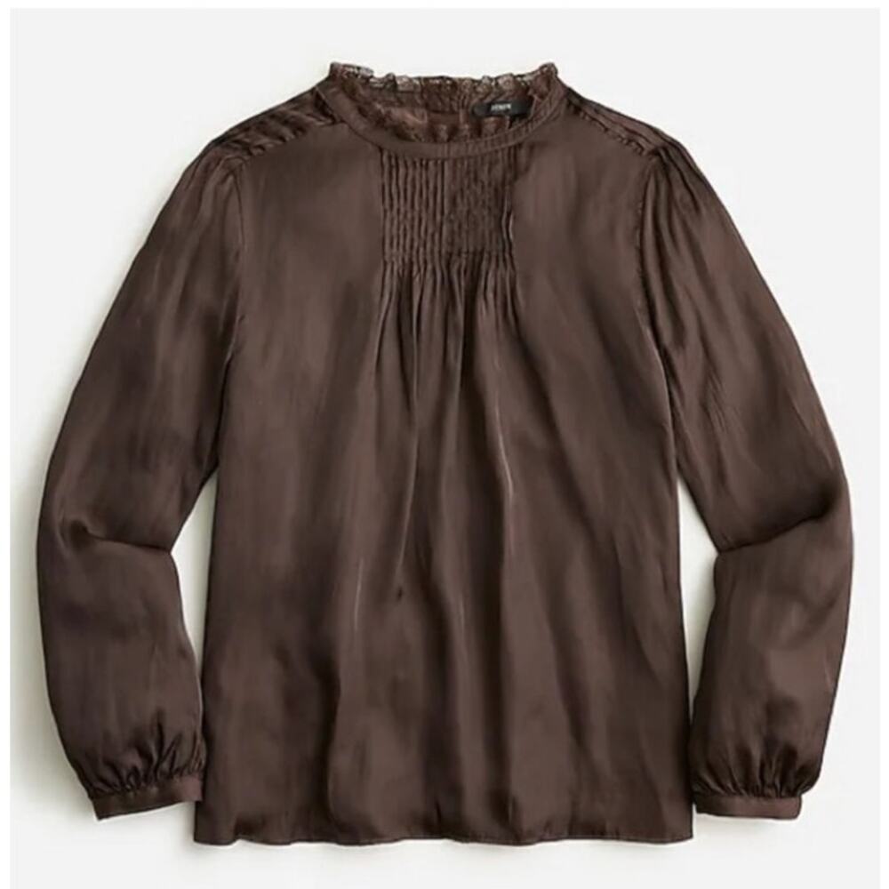 J. Crew Ruffle Neck Drapey Blouse in Brown Size Medium